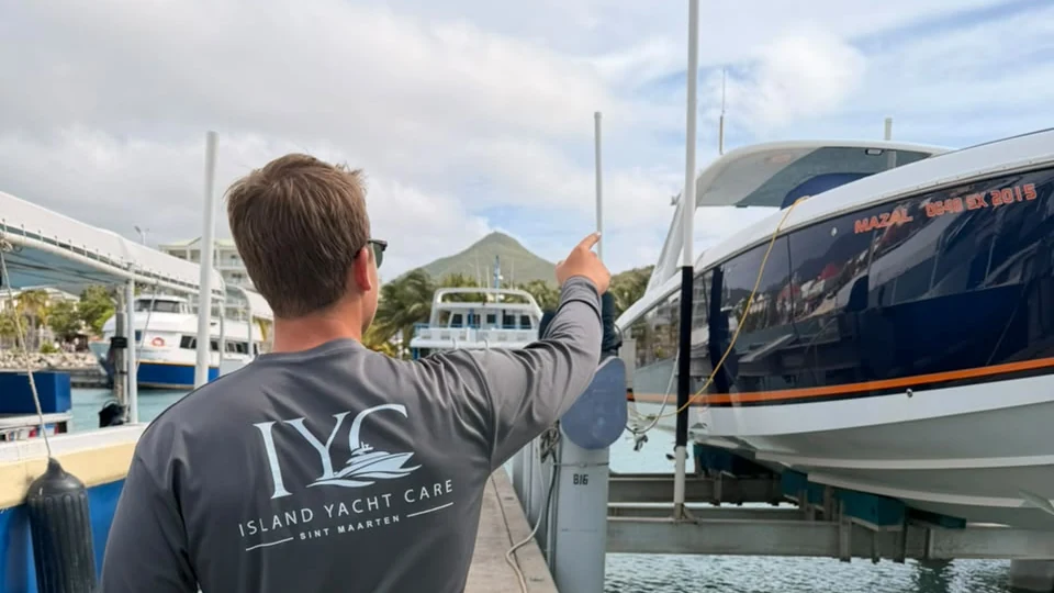Island Yacht Care inspecting a yacht at the marina in Sint Maarten.